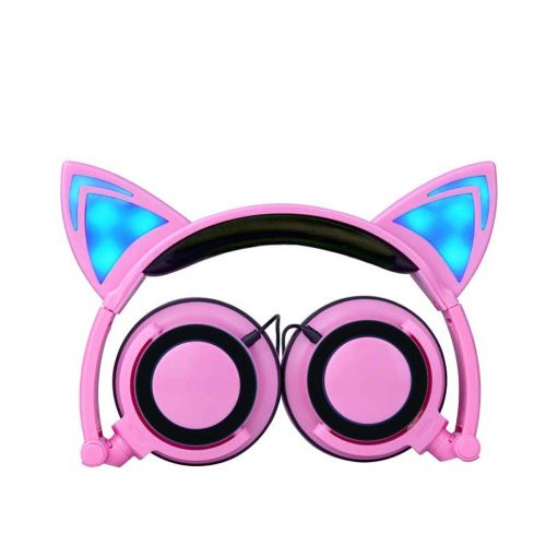 Enfants Casques avec l'oreille de chat LED Oreille Pliable casque pour enfants écouteurs rose