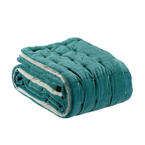 Chemin de Lit Elise vert de gris 90 x 240 cm Vivaraise