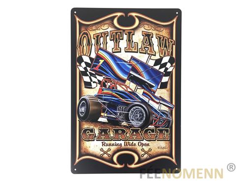 plaque métal déco vintage - course buggy - outlaw garage (20x30cm)