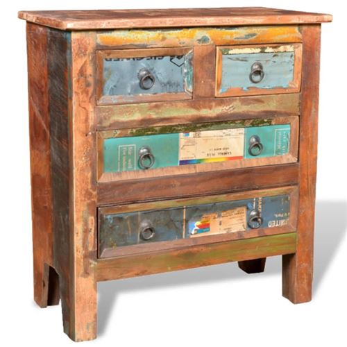 Vidaxl Brun Armoire Avec 4 Tiroirs Bois Massif De Récupération