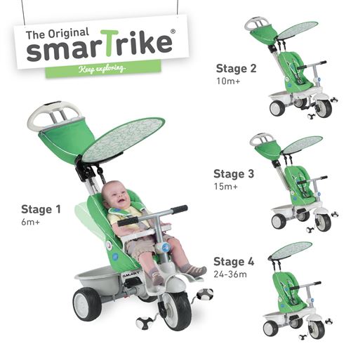 Smartrike Tricycle Évolutif 4 En 1 Recliner Gris Et Vert Pour Bébé Et Enfant