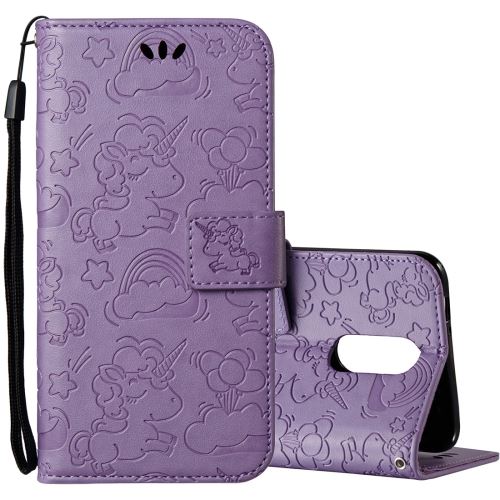 LG K8 (2017) Housse Etui Cuir PU Gravé Licorne Mignonne Violet ALS54232