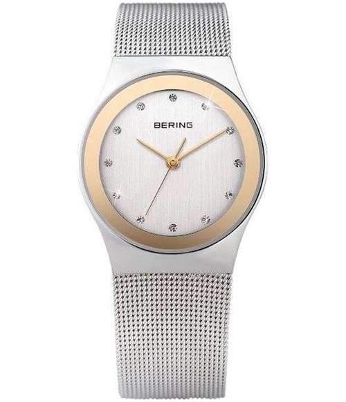 Montre Pour Femme Bracelet Bo&icirc;tier En Acier Cadran Blanc Dor&eacute; Bering