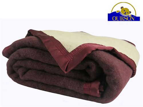 Couverture pure laine woolmark ourson 600 gr prune 240x260