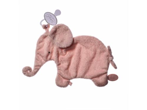 Dimpel - Eléphant doudou attache tetine 27 cm - rose