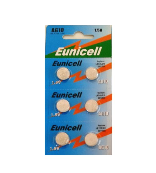EUNICELL - Lot de 6 PILES AG10 LR54 D389 D39 SR1131 SR54 S09 SR1130SW