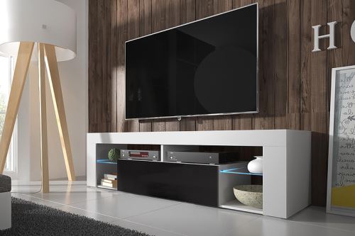 HUGO meuble TV – blanc mat / noir brillant avec LED