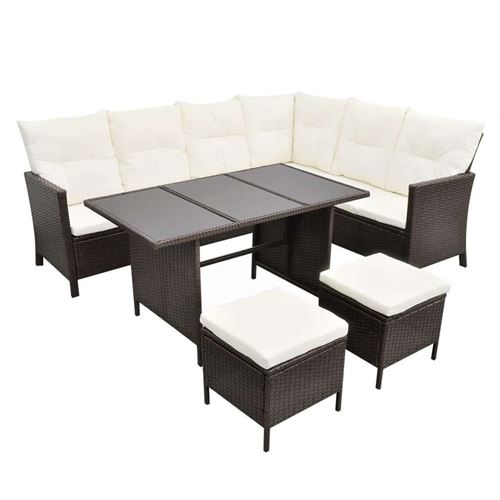 Vidaxl salon de jardin 4 pcs avec coussins r&eacute;sine tress&eacute;e marron 43095