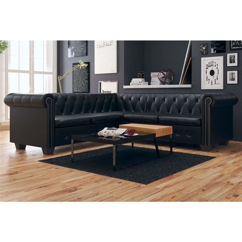 vidaXL Canapé chersterfield 5 places cuir artificiel noir