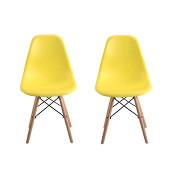 Set De 2 Chaises Clio Contemporain Jaune Naturel Clair Noir Pour Le Bureau Cuisine Séjour