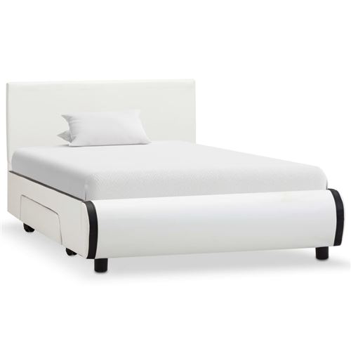 vidaXL Cadre de lit avec tiroirs Blanc Similicuir 100 x 200 cm