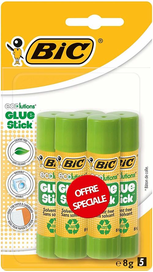 Bic Ecolutions Tube de colle 8 gr Couleurs Assorties Blister de 5