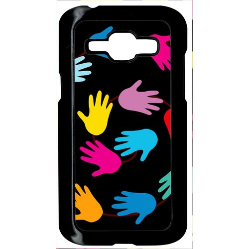 Coque Main Multicolor Sur Fond Noir Compatible Samsung Galaxy J1 Transparent