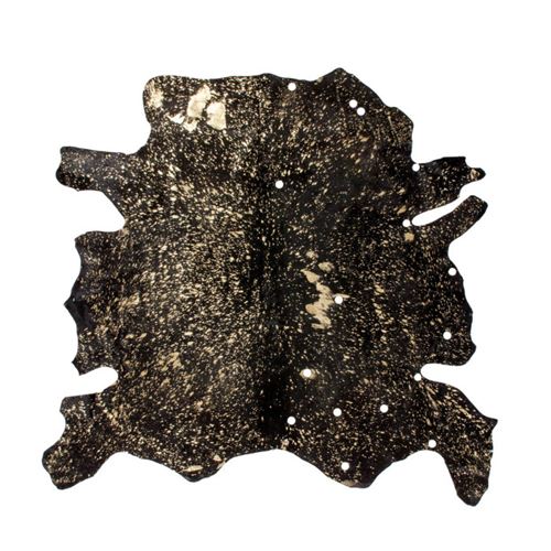 Paris Prix Noir Tapis Peau De Vache "Glam" & Or 135 X 165 Cm