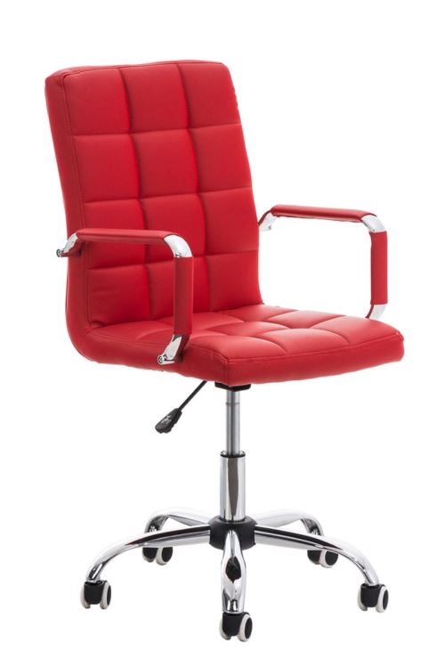 Chaise de Bureau Deli V2 en similicuir avec Piètement en Métal chromé- Couleur Rouge