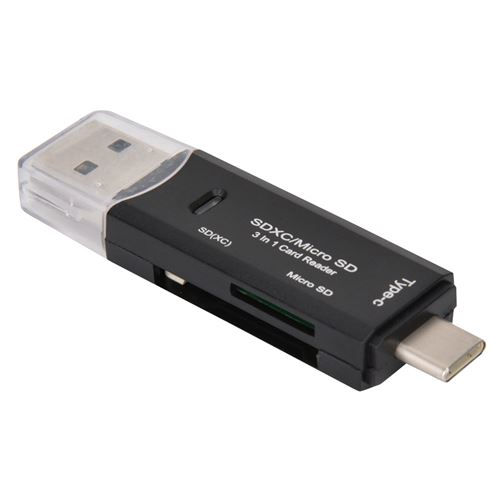Nouveau Lecteur de cartes micro USB multifonctions de type C en 3 en 1 transmission haute vitesse (Noir)