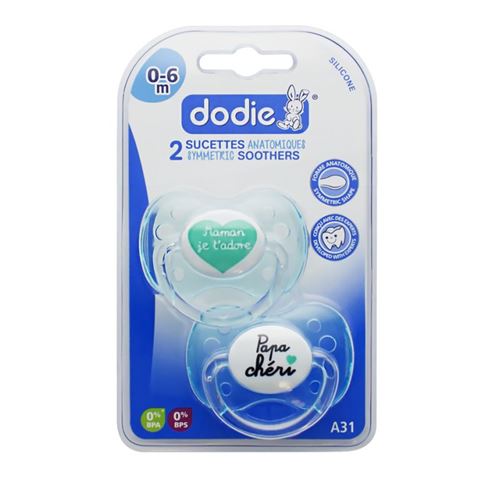 DODIE 2 Sucettes anatomiques Duo Papa Maman - 0-6 Mois - Silicone