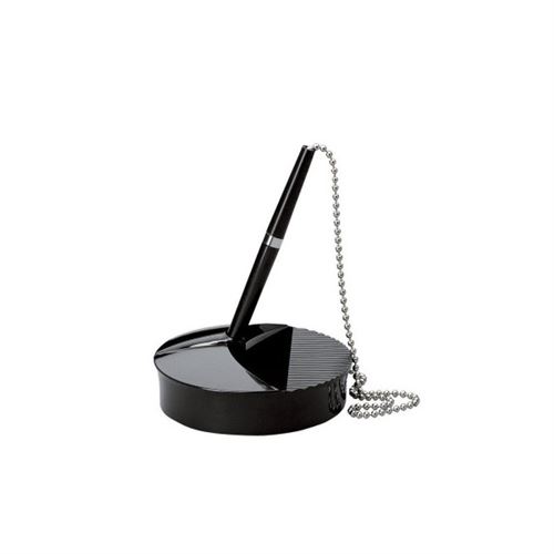 Socle ABS lesté + stylo à bille avec chaînette métal noir