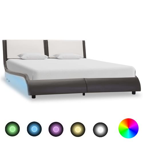 vidaXL Bedframe met LED kunstleer grijs en wit 120x200 cm