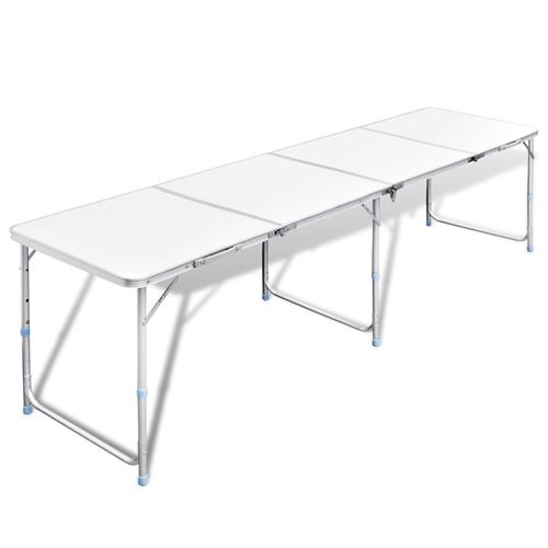 Vidaxl Blanc Table Pliante De Camping En Aluminium Avec Hauteur Ajustable 240X60 Cm - Image 1