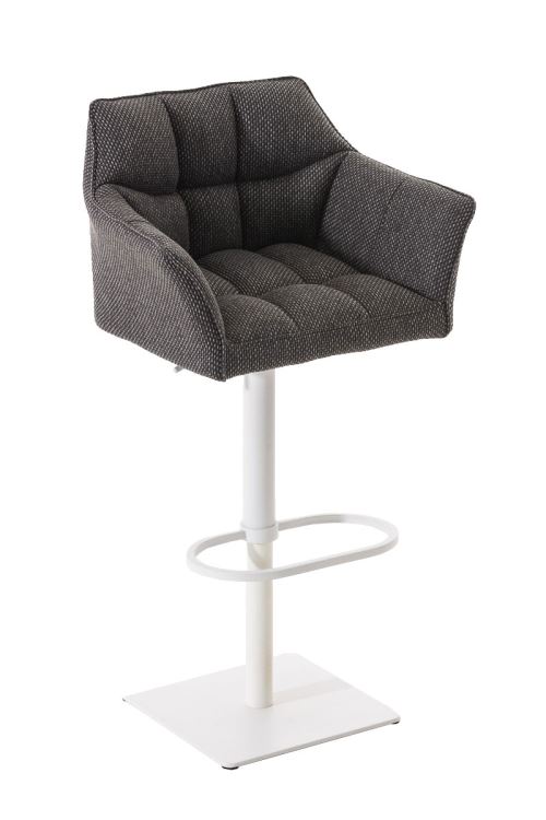 CLP - Tabouret de bar Damaso en Tissu gris titane M&eacute;tal blanc mat