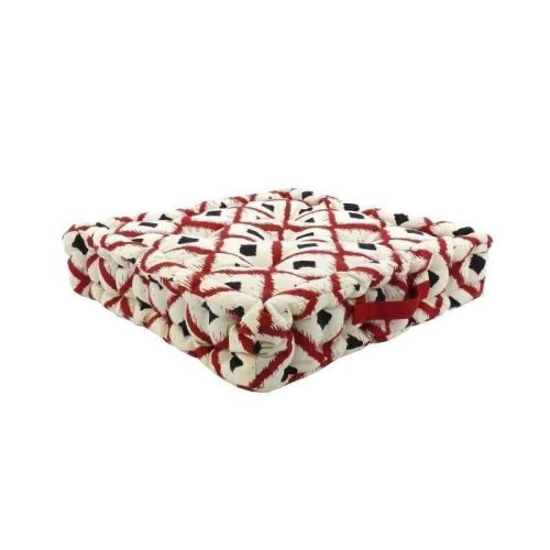 Coussin de sol 100% coton imprimé BOHO 40x40cm - Rouge