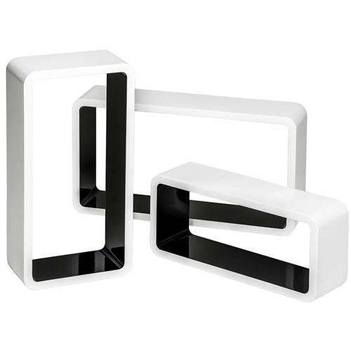 TecTake Lot de 3 étagères murales rectangle LEONIE - noir/blanc