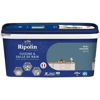 Peinture Murs, Boiseries, Plafonds, Radiateurs - Ripolin - Cuisine Et Bain - 2 L - Bleu Madura - 1