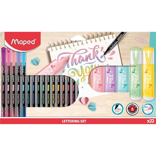 Non Communiqué Assortiment 16 Feutres Fins + 6 Surligneurs - Couleurs - Scolaire - Loisirs Créatifs - Maped