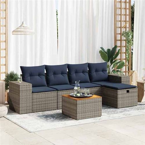 Vidaxl Gris Salon De Jardin 6 Pcs Avec Coussins Résine Tressée - Image 2