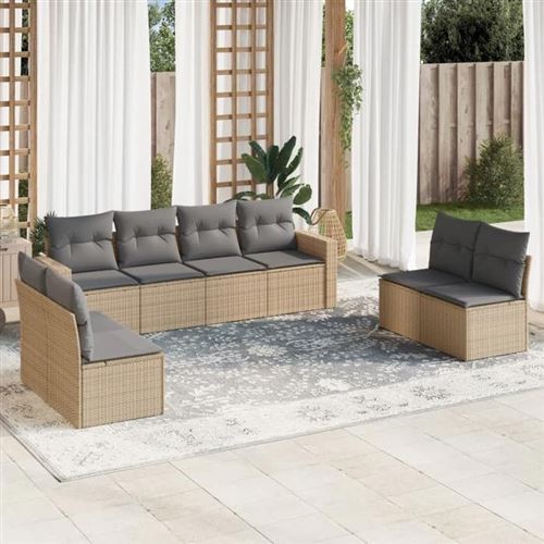 Non Communiqué Beige Vidaxl Salon De Jardin Modulable - Lot De 9 Pièces - Rotin - 8 Personnes