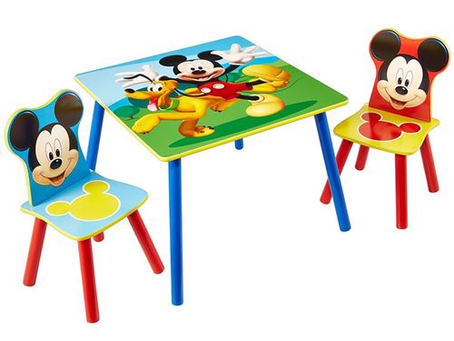 Ensemble table et 2 chaises motif Mickey Disney -PEGANE-