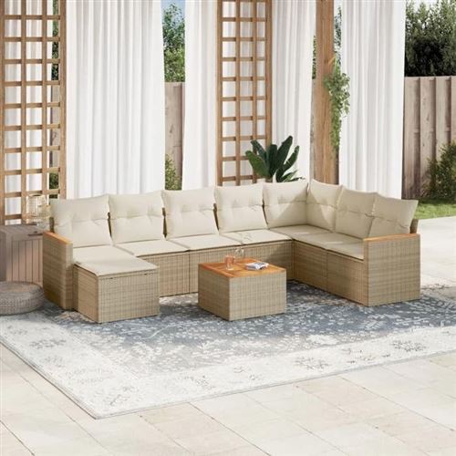 Non Communiqué Beige Salon De Jardin Modulable Vidaxl Rotin 9 Pieces X 61.5 X 69