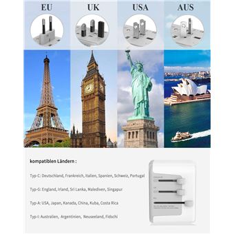 Adaptateur Prise Americaine USA Canada France Adaptateur de Voyage avec 3  USB1 Type C(3.4A)