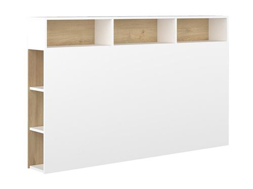 Tête de lit avec rangements NASTIA - 160 cm - Blanc et chêne - Tête de