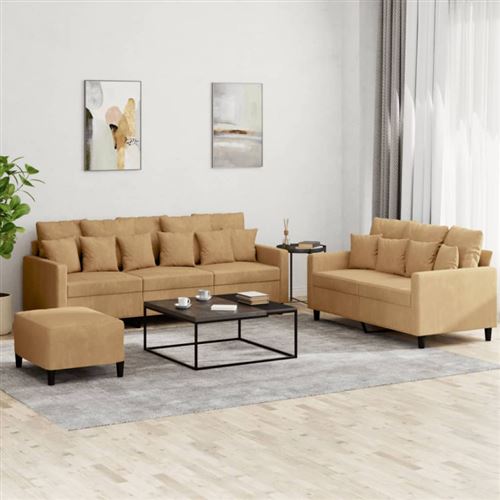 VIDAXL - Ensemble de canapés 3 pièces - Velours - Marron - Image 2