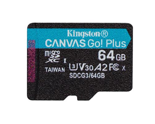 Kingston Canvas Go! Plus - Carte mémoire flash - 64 Go - A2 / Video Class V30 / UHS-I U3 / Class10 - microSDXC UHS-I