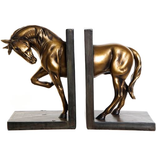 ITEM INTERNATIONAL Stop-livres Cheval en résine doré - Hauteur 20 cm - Largeur 14 cm - Profondeur 10 cm