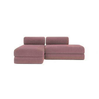 Canapé d'angle 5 places - 2 modules convertibles : Canapé 2 places + Méridienne - Velours côtelé XL Rose - 1