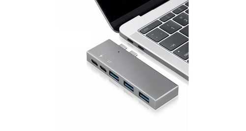 Hub usb p2 5 en 1 usb-c / type-c x2 à usb 3. 0 x3 adaptateur de concentrateur type-c x1 avec entrée d'alimentation type c (gris)