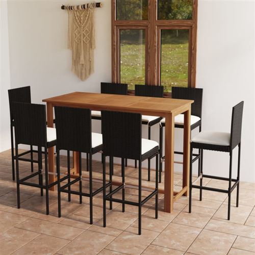 vidaXL - Ensemble de bar de jardin - Bois - 9 pcs - Noir - Image 2