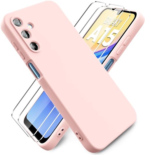 Coque Pour Samsung Galaxy A15 Silicone Rose + 2 Verres Trempes Little Boutik©