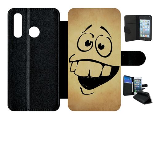 Etui My-Kase pour P30 lite - smiley idiot debile - Simili-cuir Noir