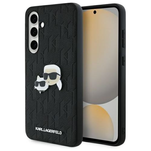 Coque Samsung Galaxy S24 FE - Étui rigide en cuir Karl Lagerfeld (KLHCS24FEPGKLKCPK) - Monogramme Karl Chaoupette Head Pin