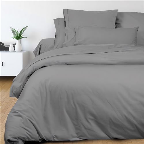 Housse de couette en coton 260x240 cm PERCALE gris, par Soleil d'ocre