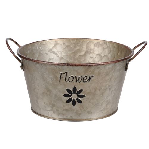 Stof Cache Pot de Fleurs FLOWER en Métal aspect zinc 9 cm