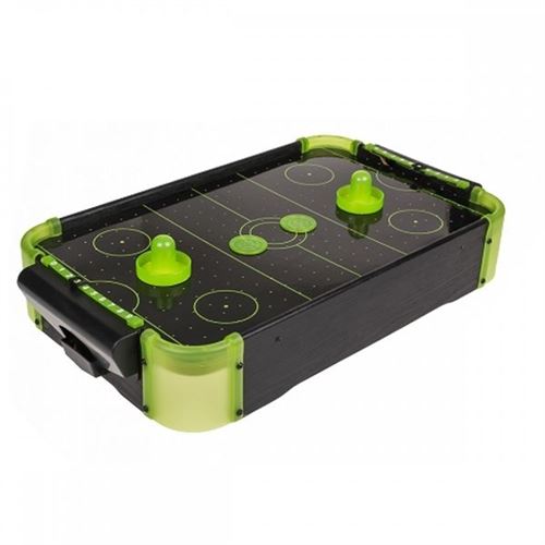 Air hockey miniature phosphorescent avec soufflerie int&eacute;gr&eacute;e