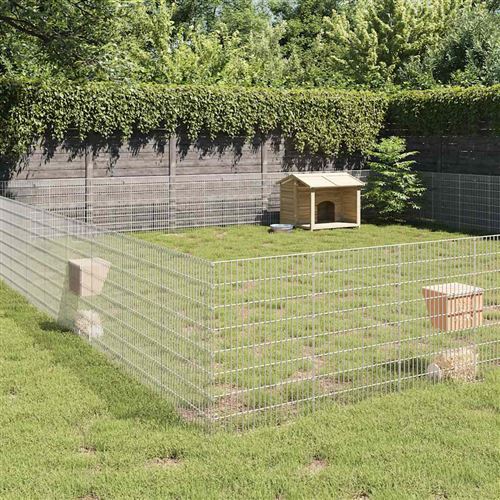 vidaXL Enclos pour animaux en liberté 48panneaux 54x80cm fer galvanisé, clapier à lapins, cage à lapins, cage pour animaux