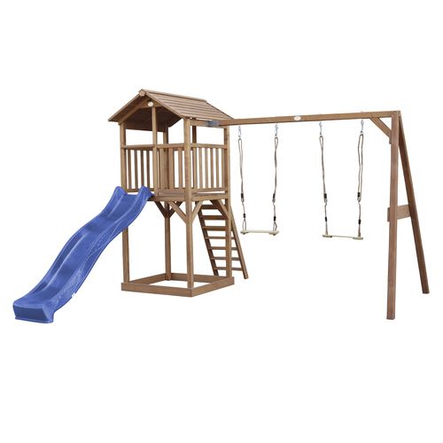 AXI Beach Tower avec Balancoire Double Marron Bleu Toboggan
