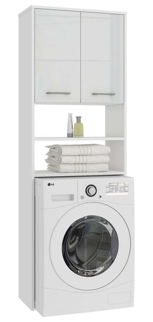 LENA - Meuble pour machine à laver 180x64x30cm - Espace de Blanc laqué